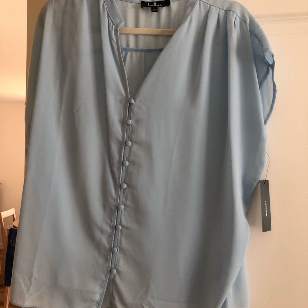 Light blue cap sleeve blouse